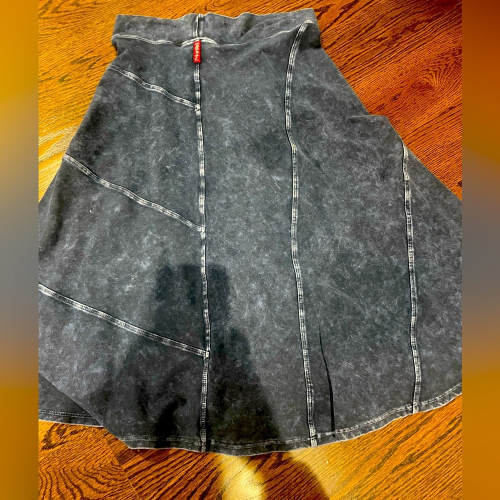 Dark blue denim knee length hardtail skirt